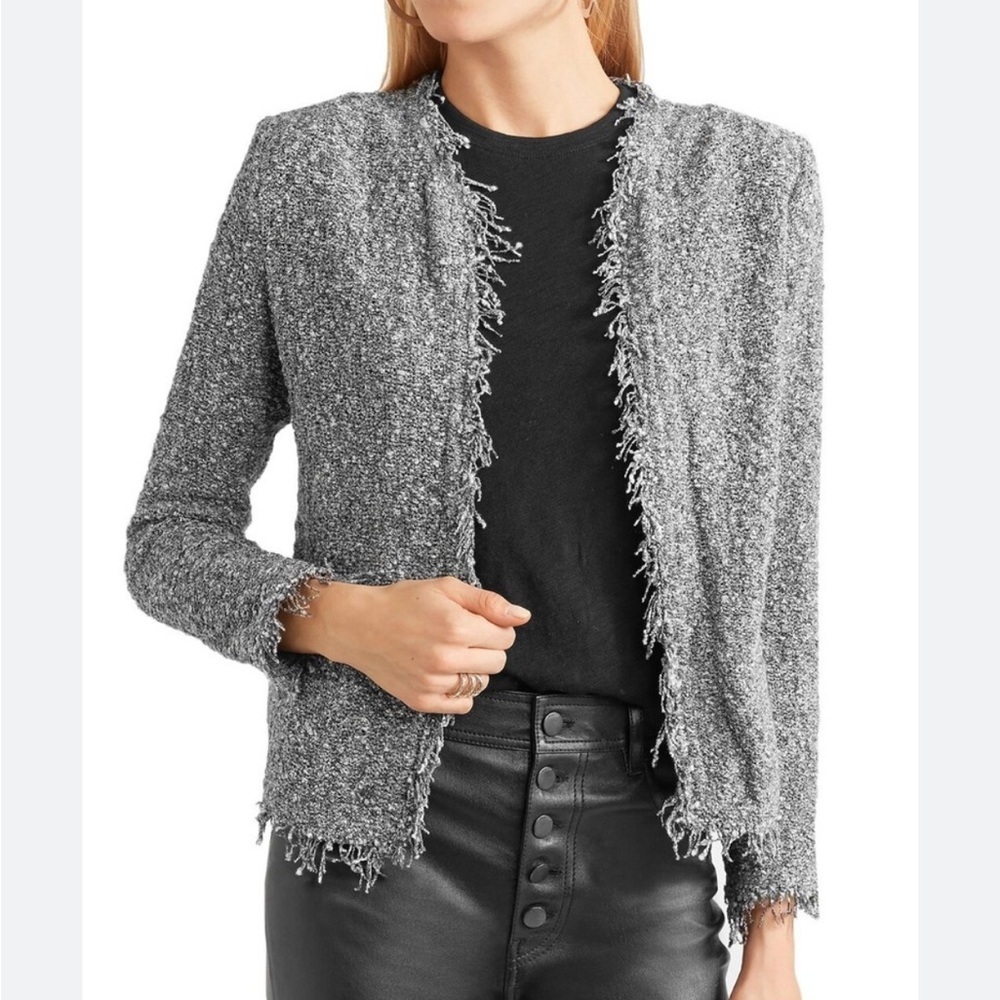 🌟IRO🌟 SHIVANIX FRINGE COTTON TWEED JACKET BLACK / WHITE SZ 34 OR XS
